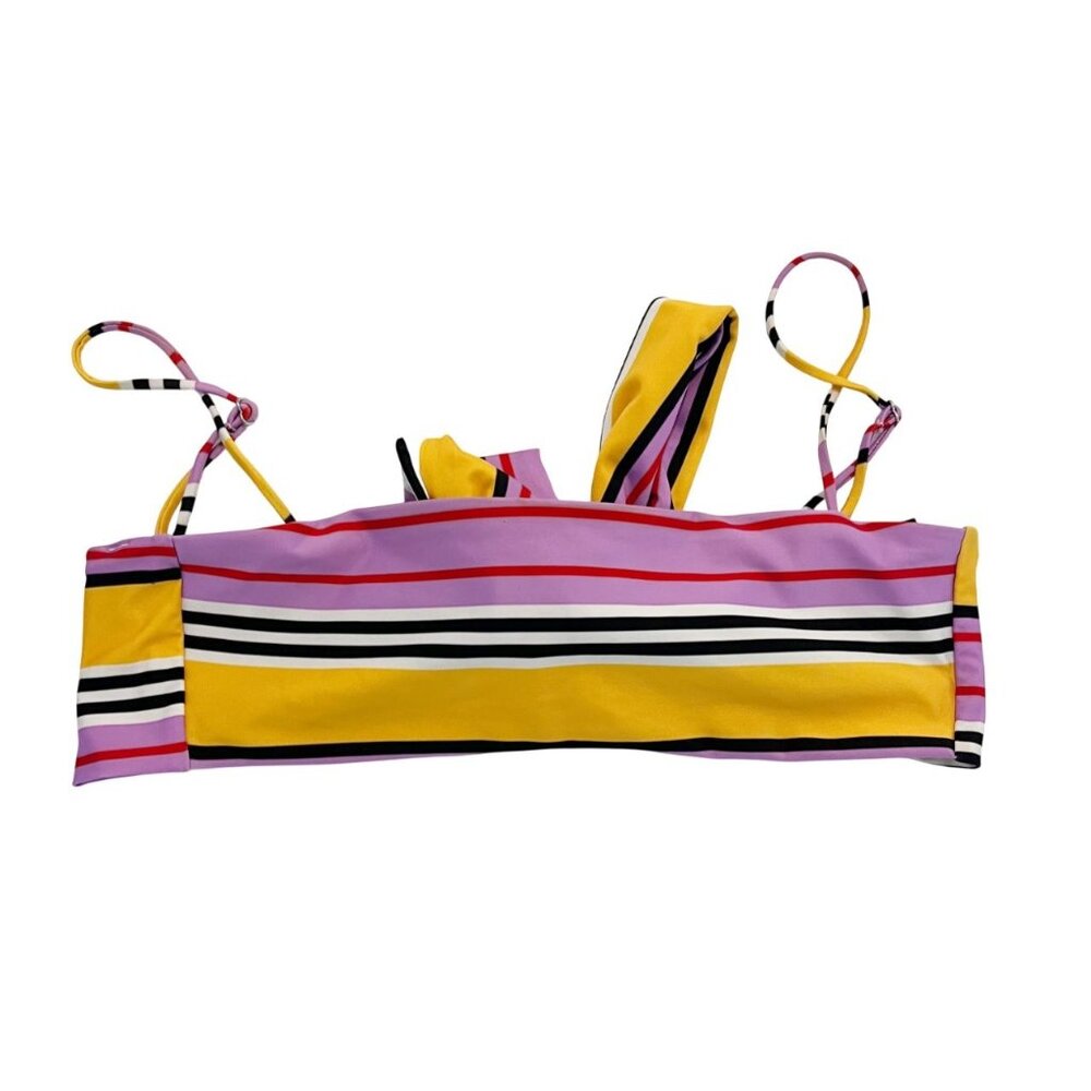 Skin by Same Yellow & Purple Striped Tie Bikini Top Bandeau‎ - Size Small